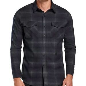G/FORE slim fit Men's Charcoal Plaid Wool Blend Long-Sleeve Button-Down Shirt -M